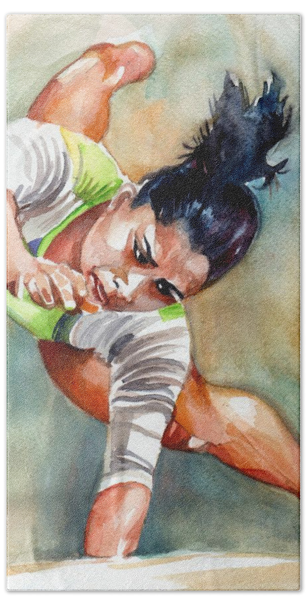 Female Gymnast Beach Sheet featuring the painting The Indian Gymnast by Parag Pendharkar