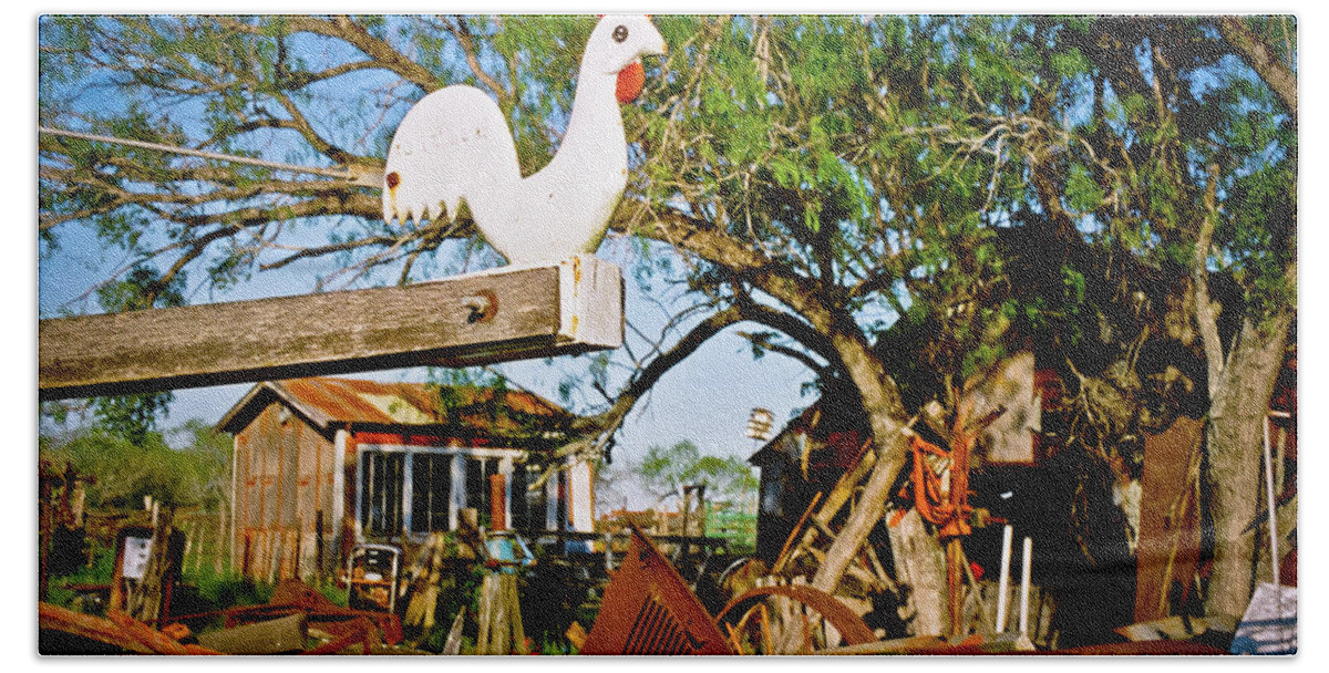 Farm Life Beach Towel featuring the photograph The Iron Chicken by Linda Unger