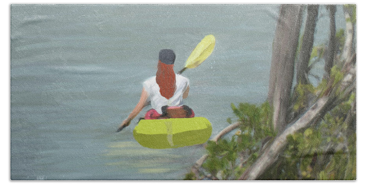 Kayaker Beach Towel featuring the painting The Kayaker by Rosalie Scanlon