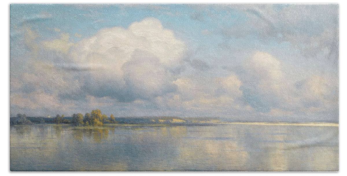 Kryzhitsky Beach Towel featuring the painting The Lake by Kryzhitsky