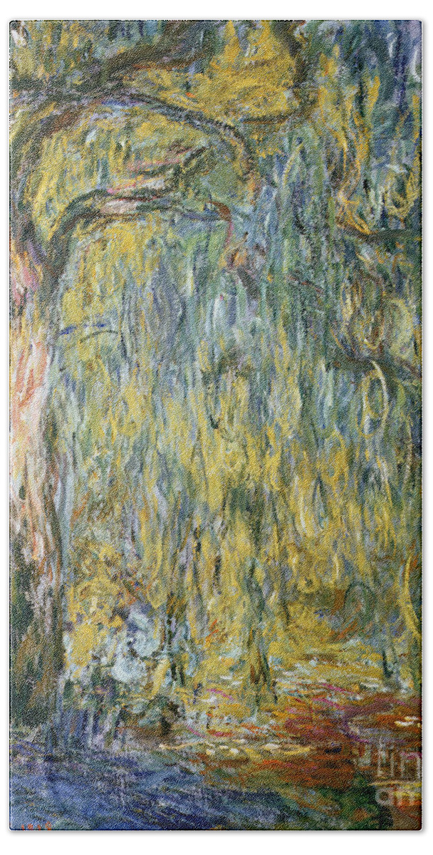 Claude Beach Towel featuring the painting The Large Willow at Giverny by Claude Monet