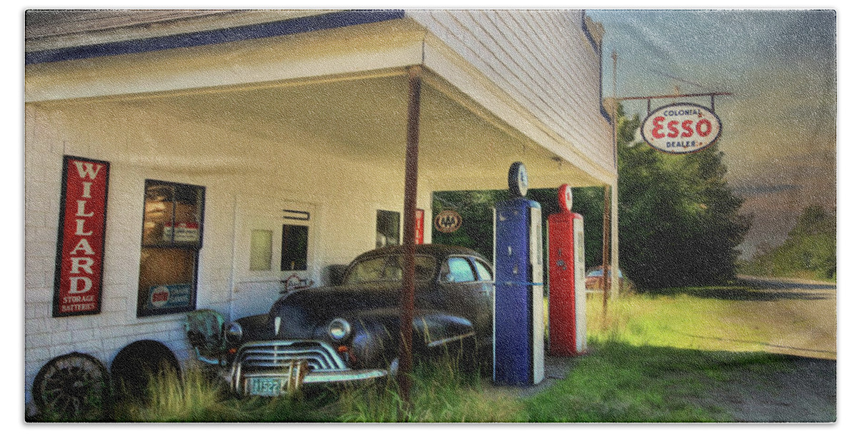 Esso Beach Towel featuring the photograph The Last Fill Up by Lori Deiter