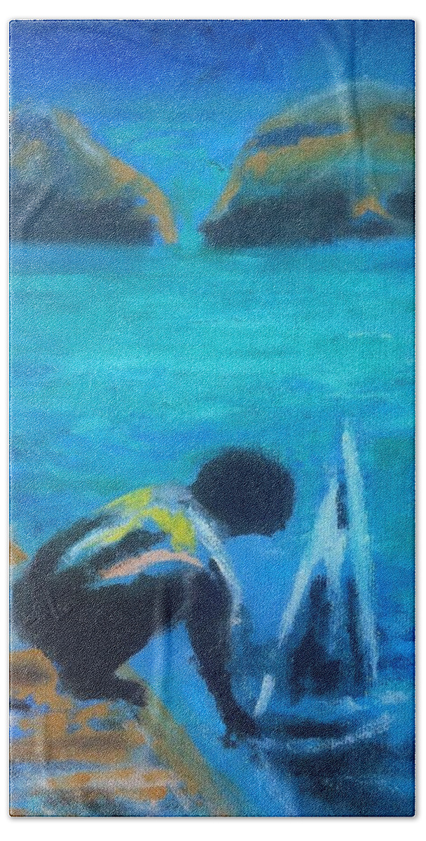 Kid Beach Towel featuring the painting The Launch Sjosattningen by Enrico Garff