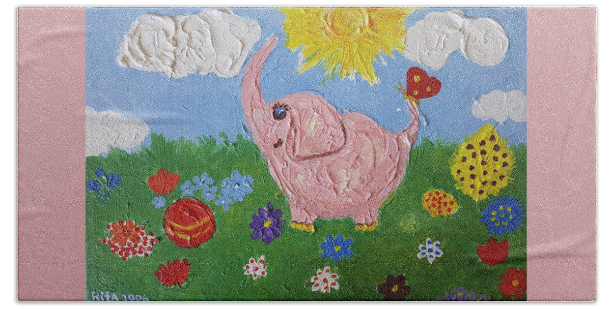 Elephant Beach Sheet featuring the painting Little Pink Elephant by Rita Fetisov