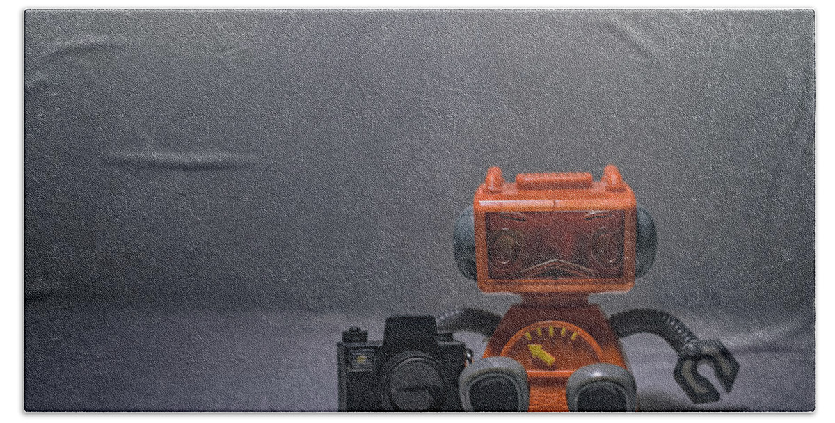 Toy Robot Beach Towel featuring the photograph The Lonely Robot Photographer by Scott Norris