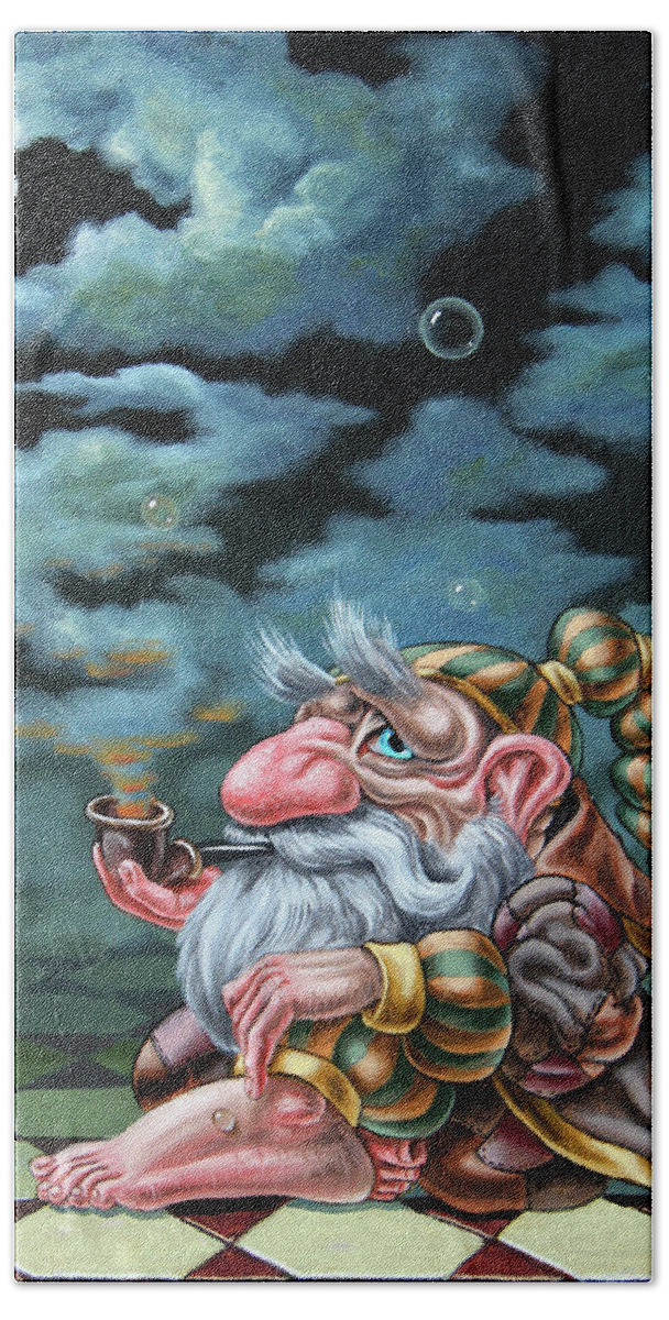 Gnome Beach Sheet featuring the painting The Long a smoking break by Victor Molev