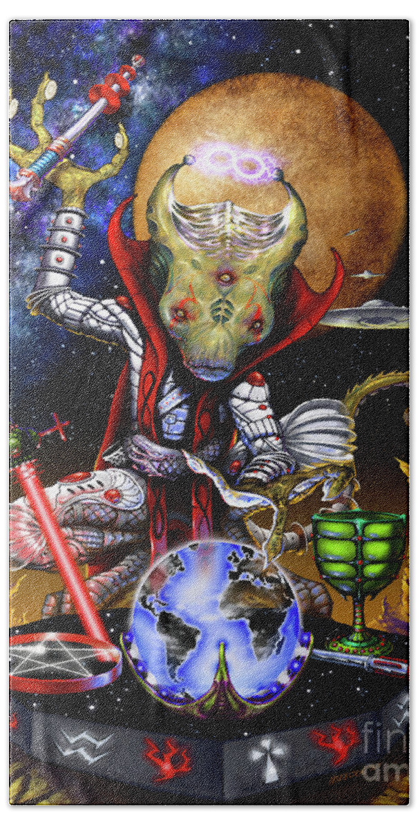 Tarot Beach Sheet featuring the digital art The Magician 78 Tarot Astral Card by Stanley Morrison