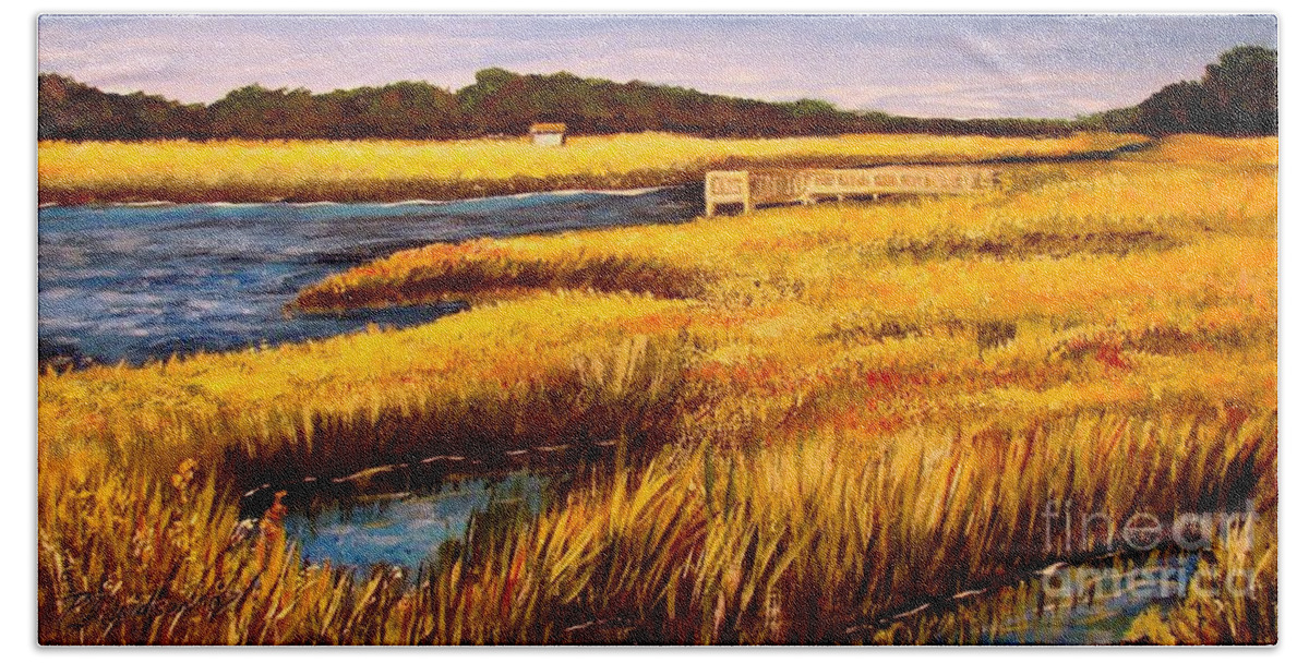 Beaches Beach Sheet featuring the painting The Marsh at Cherry Grove Myrtle Beach South Carolina by Pat Davidson