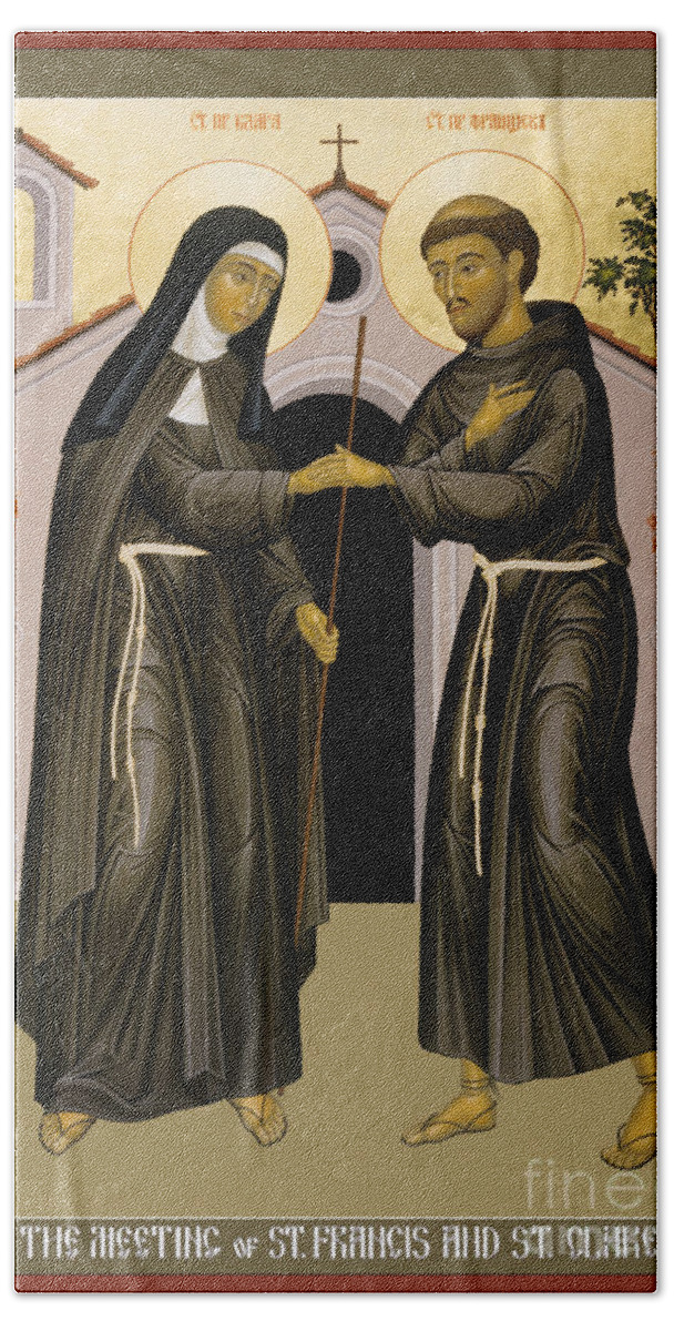 The Meeting Of Sts. Francis And Clare Beach Towel featuring the painting The Meeting of Sts. Francis and Clare - RLFAC by Br Robert Lentz OFM