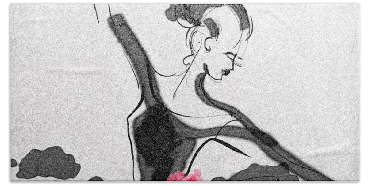 Jodi Pedri Beach Towel featuring the drawing The Met Dancer by MGL Meiklejohn Graphics Licensing