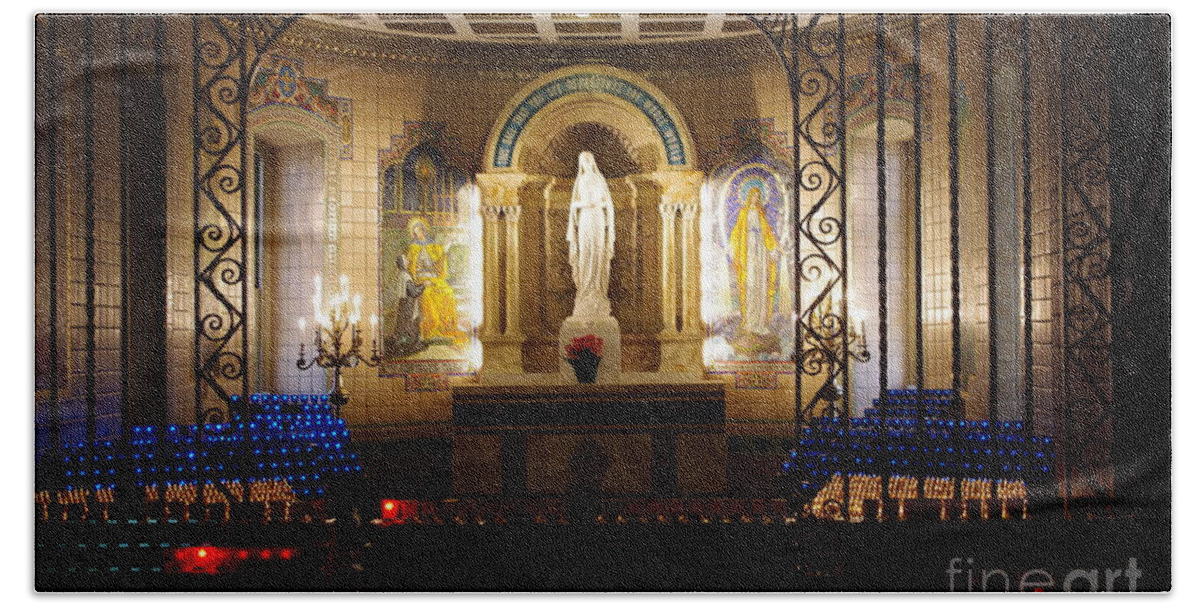  Beach Sheet featuring the photograph The Miraculous Medal shrine by Gerald Kloss