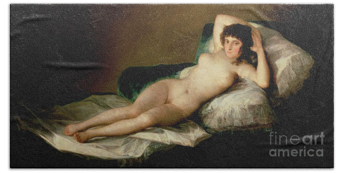Nude Beach Towel featuring the painting The Naked Maja by Goya