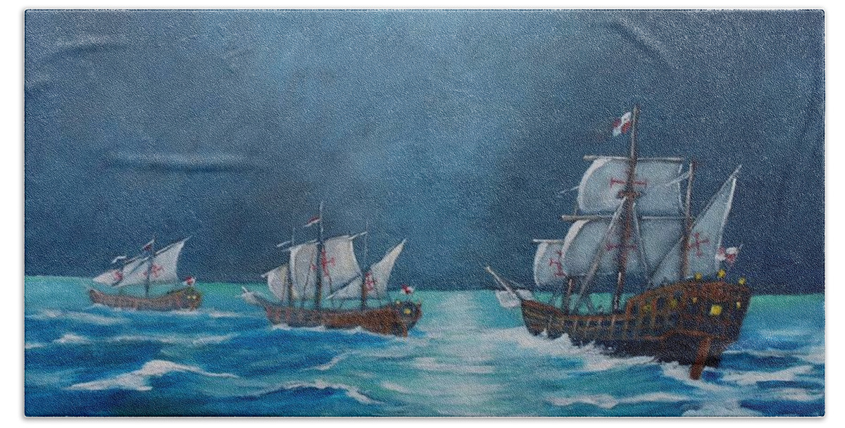 Ships Beach Towel featuring the painting The Night before by Jean Pierre Bergoeing