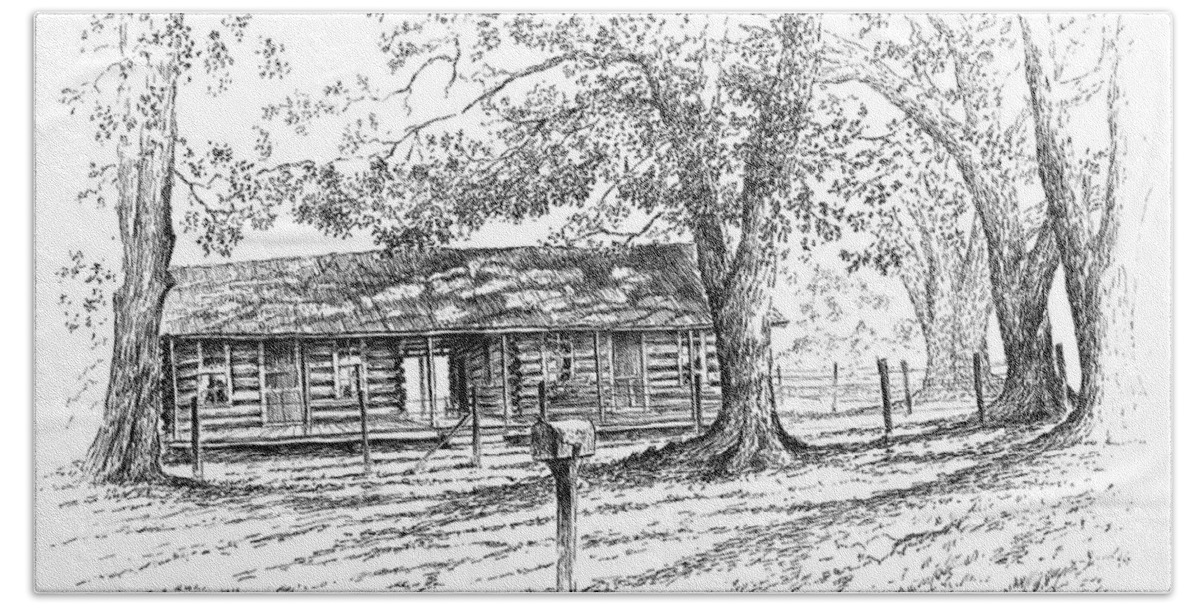 Homeplace Beach Towel featuring the drawing The Old Homeplace by Randy Welborn