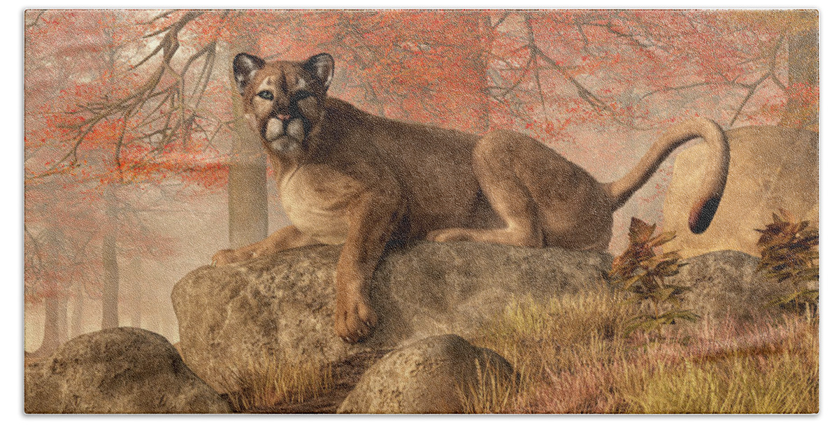 Old Mountain Lion Beach Towel featuring the digital art The Old Mountain Lion by Daniel Eskridge