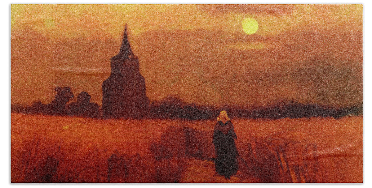 Vincent Van Gogh Beach Towel featuring the painting The Old Tower In The Fields by Vincent Van Gogh