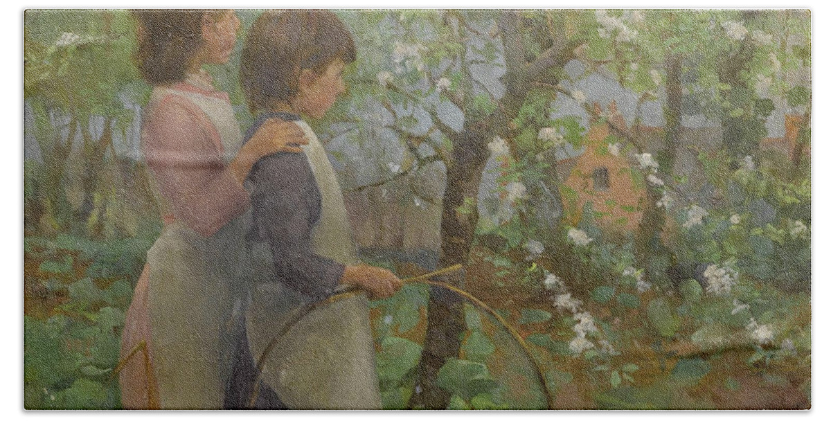 19th Century Art Beach Towel featuring the painting The Orchard by Elizabeth Forbes