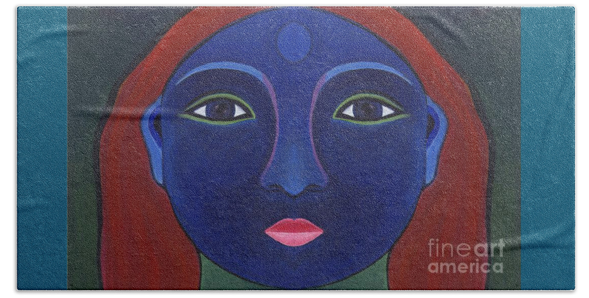 Feminine Face Beach Towel featuring the digital art The Other Side - Full Face 1 by Helena Tiainen