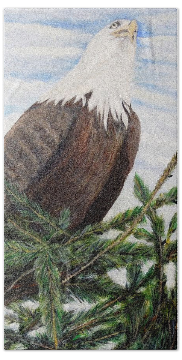 Eagle Beach Towel featuring the painting The Oversee'er by Marilyn McNish