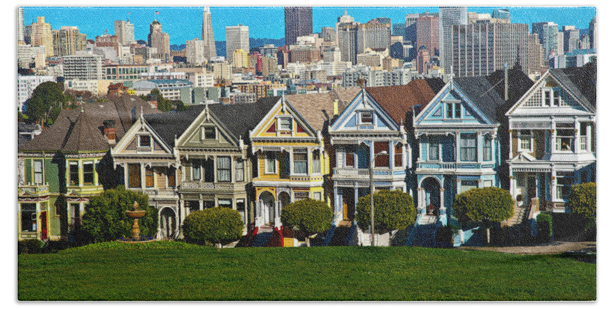 Victorian Houses Beach Towel featuring the photograph The Painted Ladies by Harry Spitz