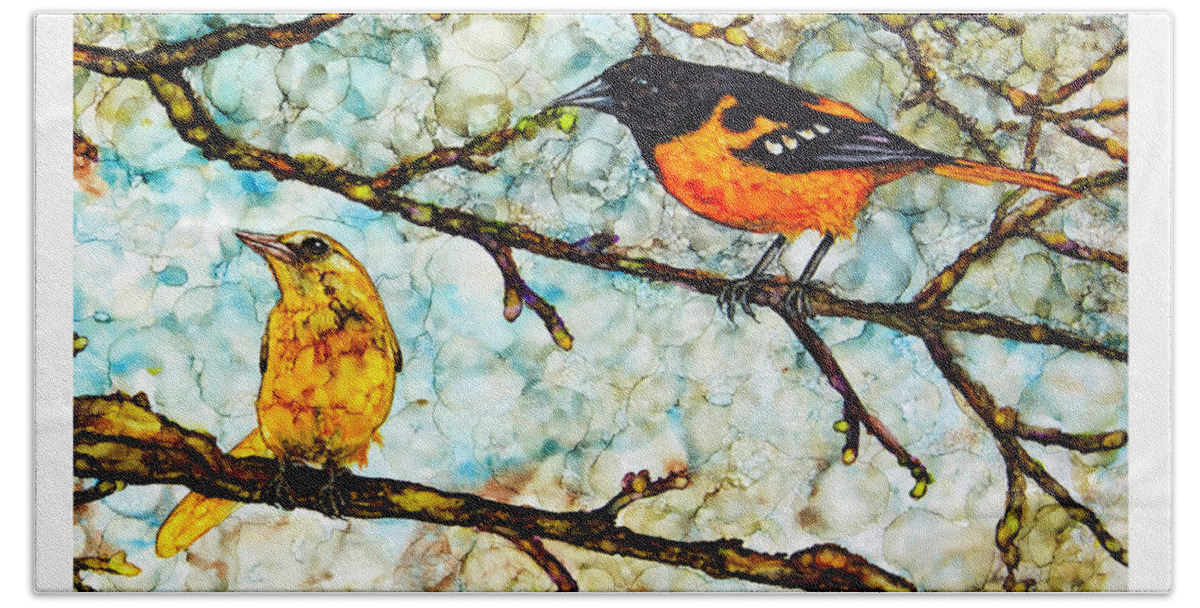 Oriole Beach Sheet featuring the painting The Pair 1 by Jan Killian