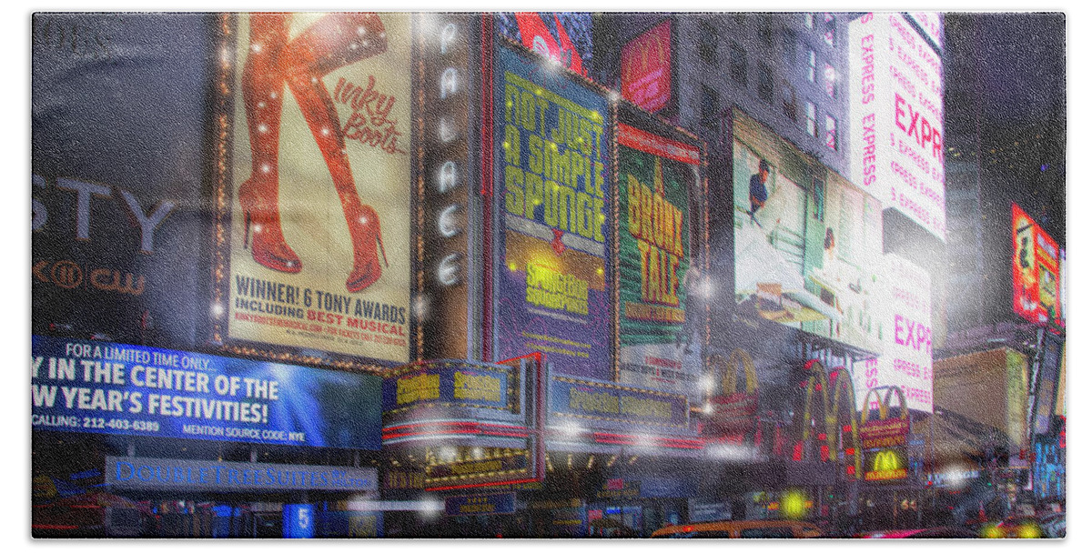 Palace Theater Beach Towel featuring the photograph The Palace Theater in Times Square by Mark Andrew Thomas