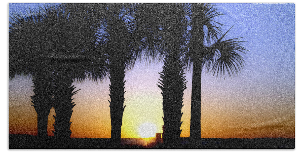 Sunset Beach Sheet featuring the photograph The Palms At Sunset by Debra Forand