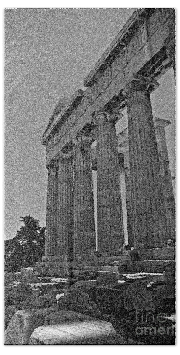 Black And White Beach Towel featuring the photograph The Parthenon - textured Black and White by Rich Walter