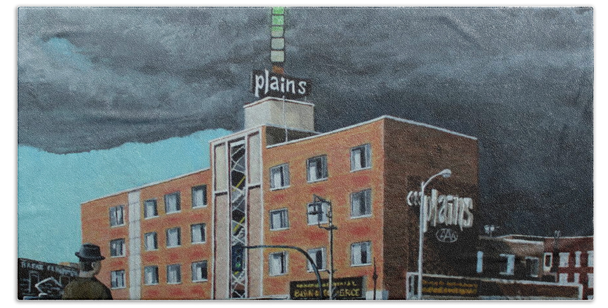The Plains Hotel Beach Towel featuring the painting The Plains by Thom Barker