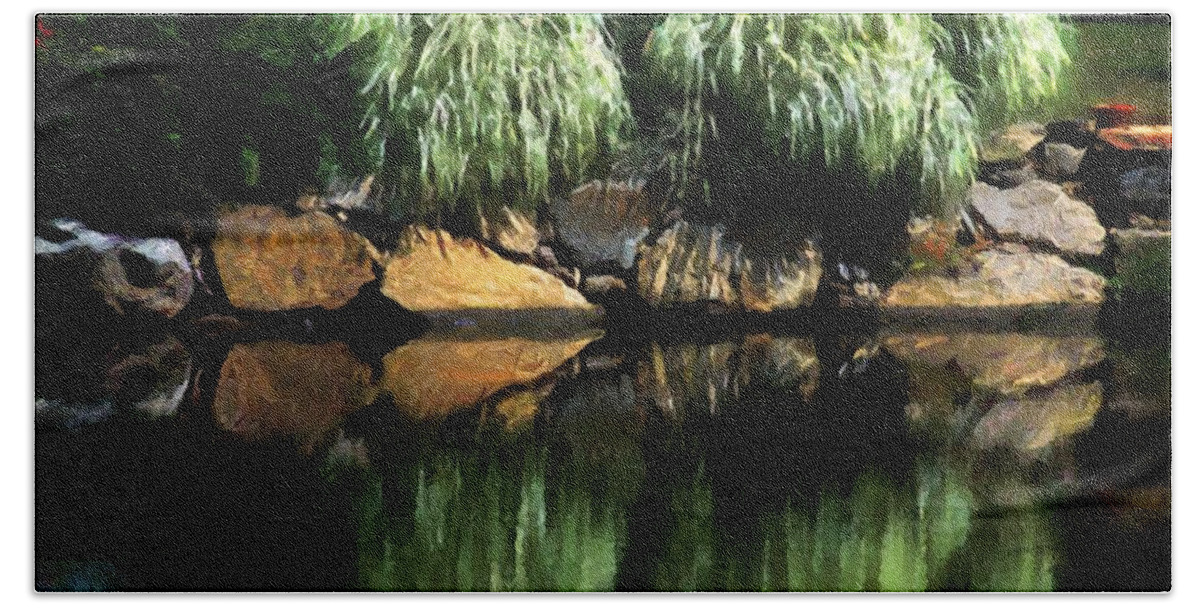 Pond Beach Towel featuring the painting The Pond on Lamplight Lane by RC DeWinter