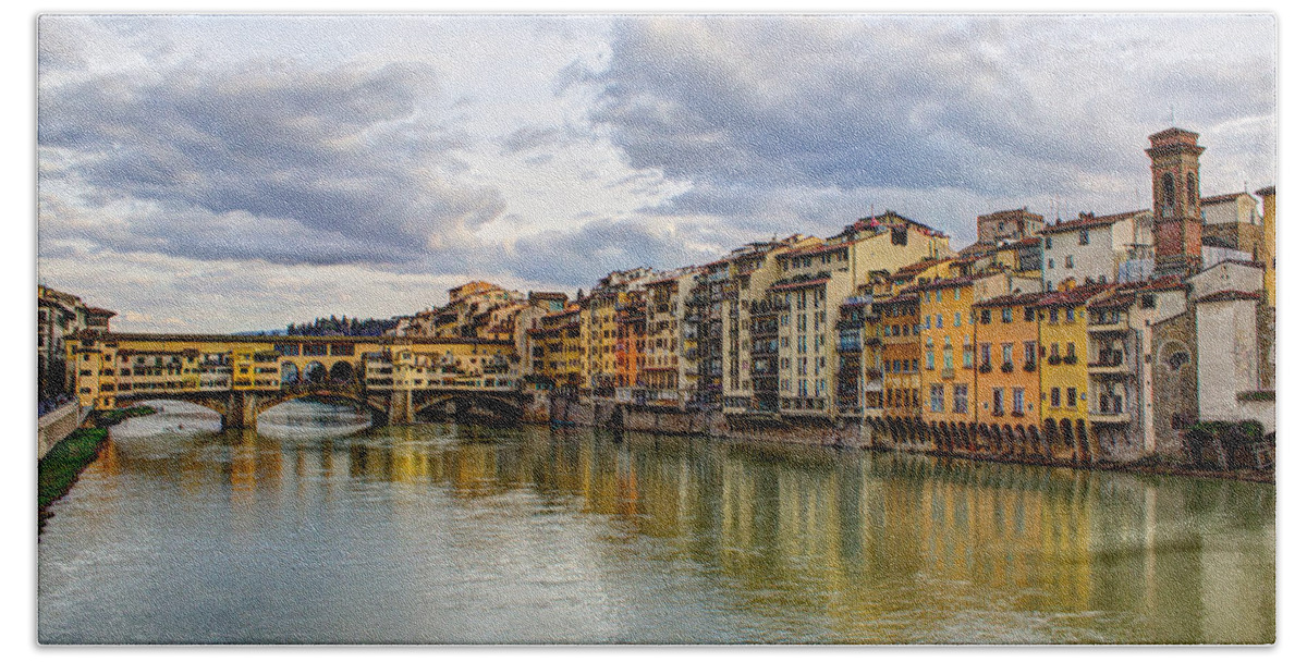 The Ponte Vecchio Beach Towel featuring the photograph The Ponte Vecchio and Florence by Wade Brooks