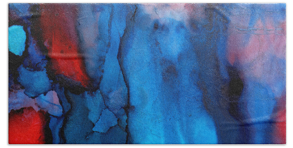 Abstract Beach Towel featuring the painting The Potential Within - Squared 3 - Triptych by Michelle Wrighton