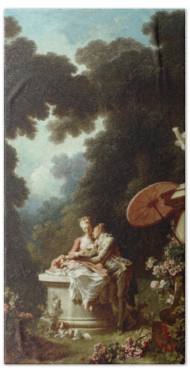 Jean-honore Fragonard Beach Towel featuring the painting The Progress of Love. Love Letters by Jean-Honore Fragonard