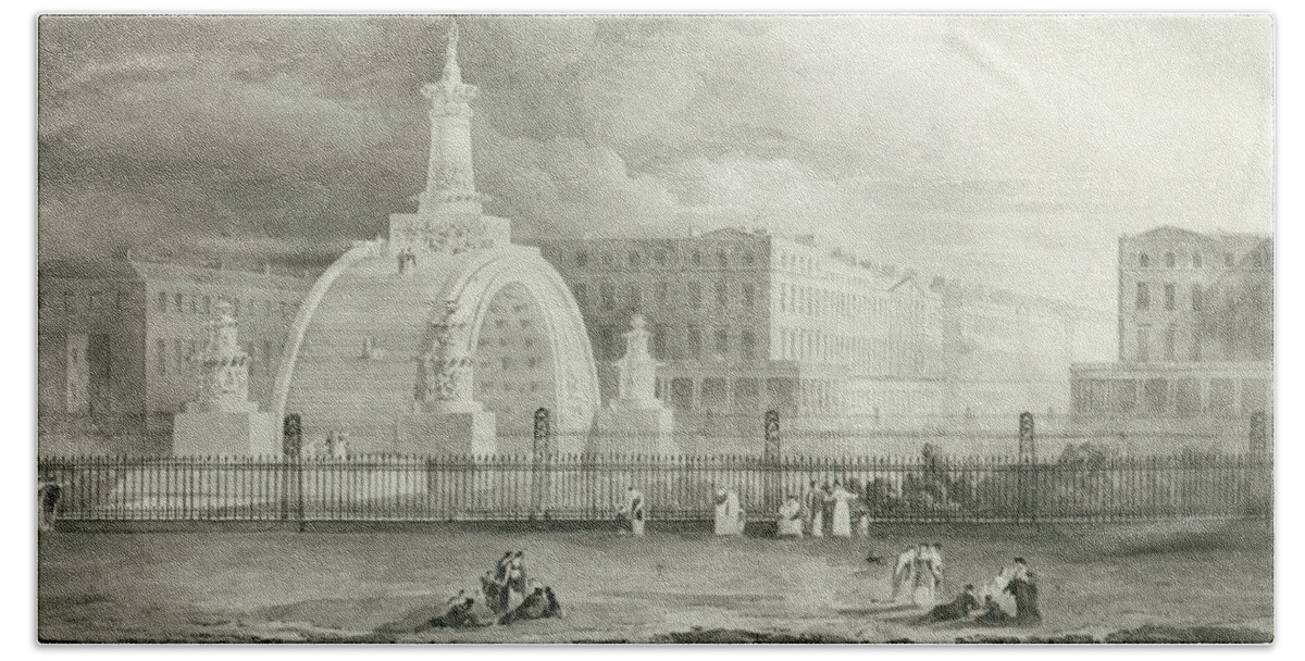 Arch Beach Towel featuring the drawing The Proposed Triumphal Arch from Portland Place to Regent's Park, 1820 by John Martin