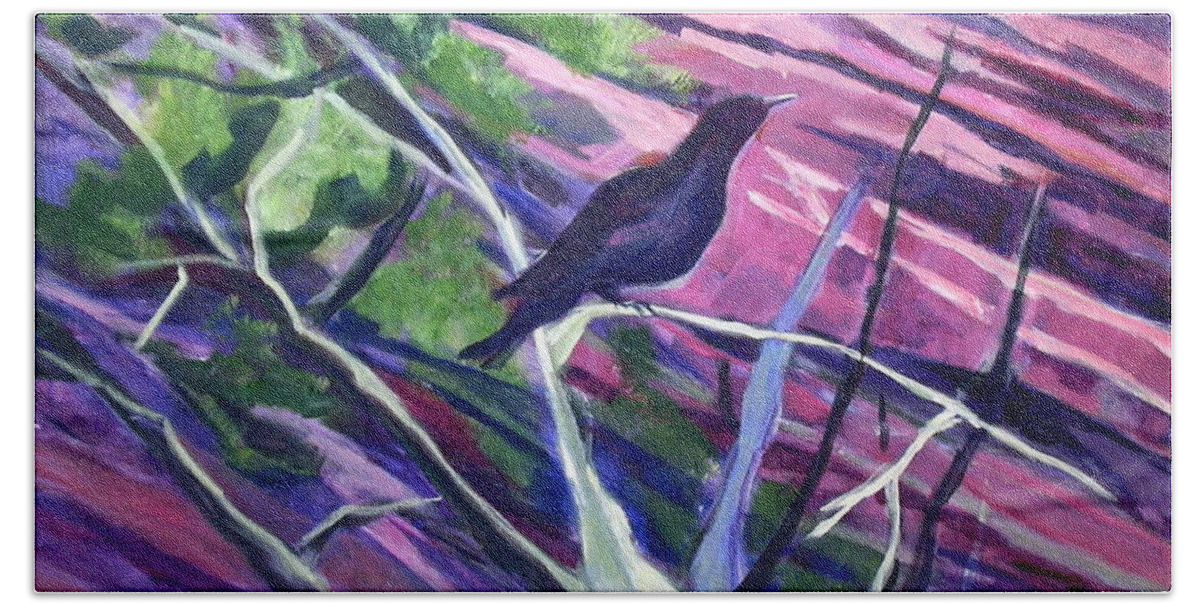 Raven Painting Beach Towel featuring the painting The Raven by Betty Pieper