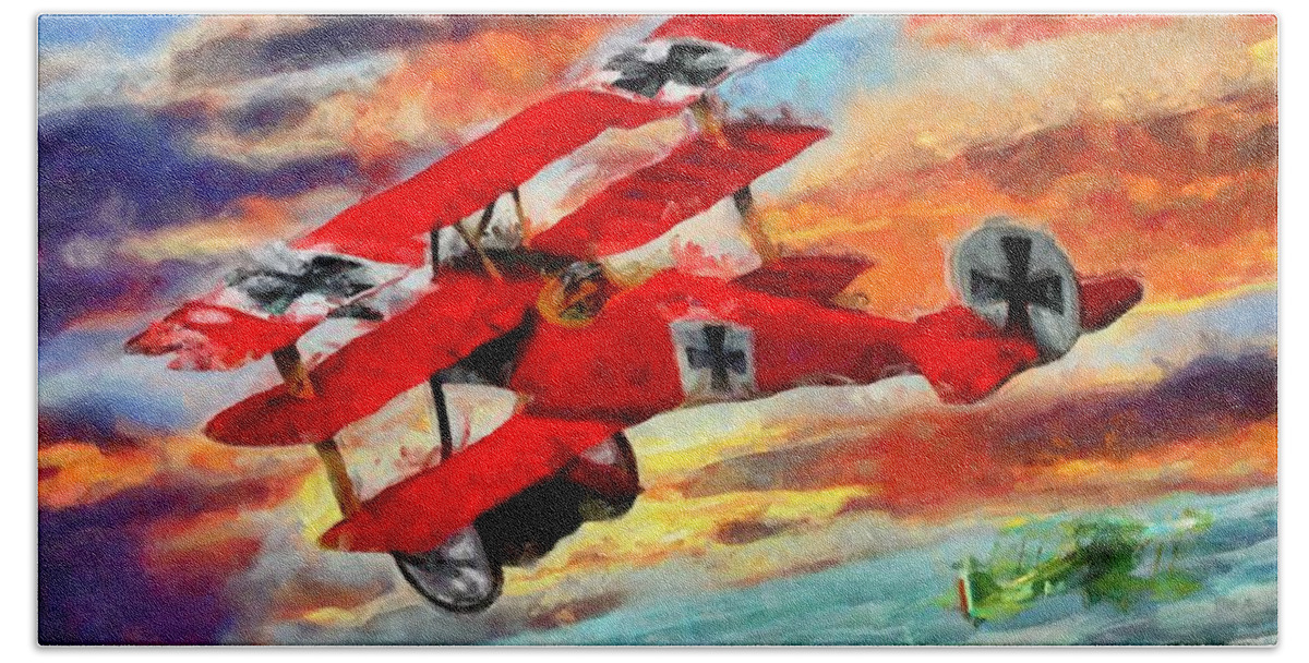 Red Baron Artwork Beach Towel featuring the digital art The Red Baron by Caito Junqueira