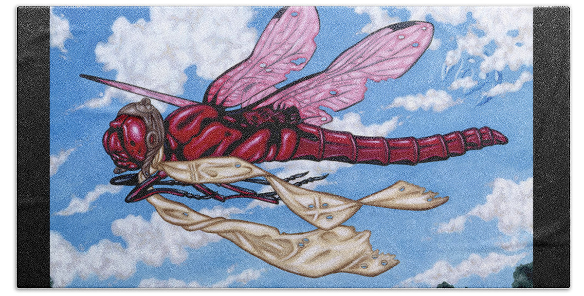 Dragonfly Beach Towel featuring the painting The Red Baron by Paxton Mobley