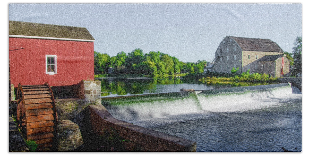 The Beach Sheet featuring the photograph The Red Mill on the Raritan River - Clinton New Jersey by Bill Cannon
