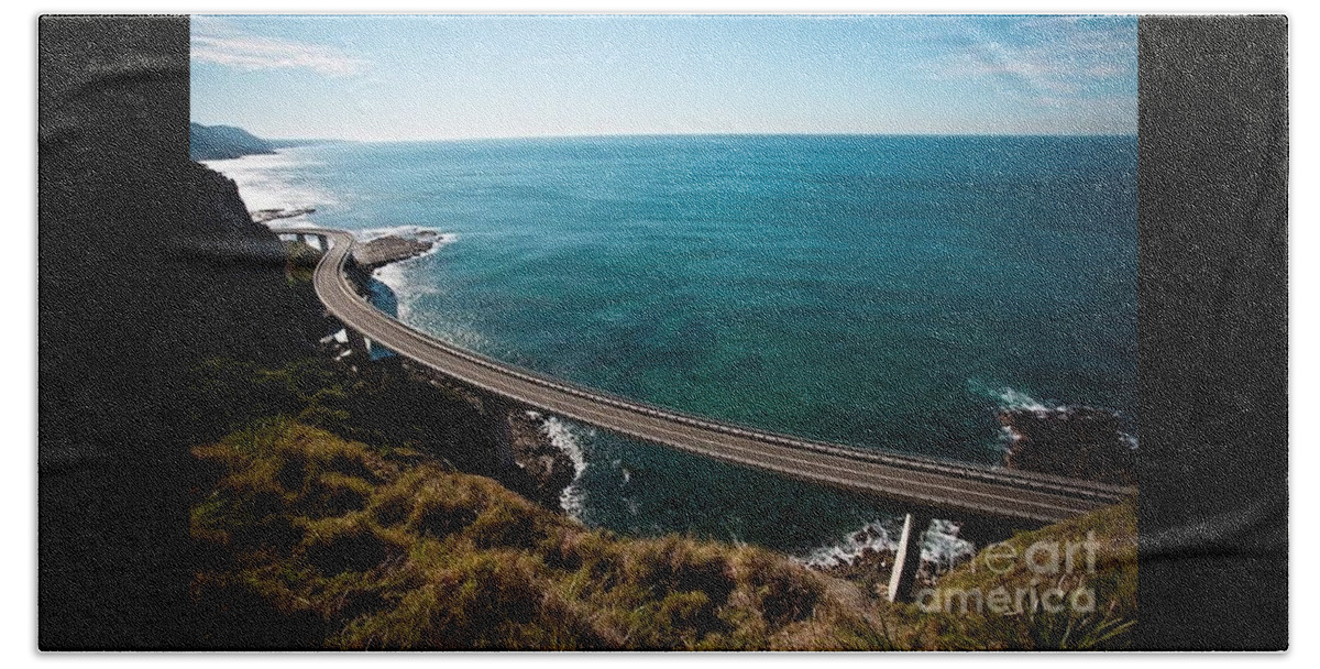 Winding Road Beach Towel featuring the photograph The Road Above The Sea by Bev Conover