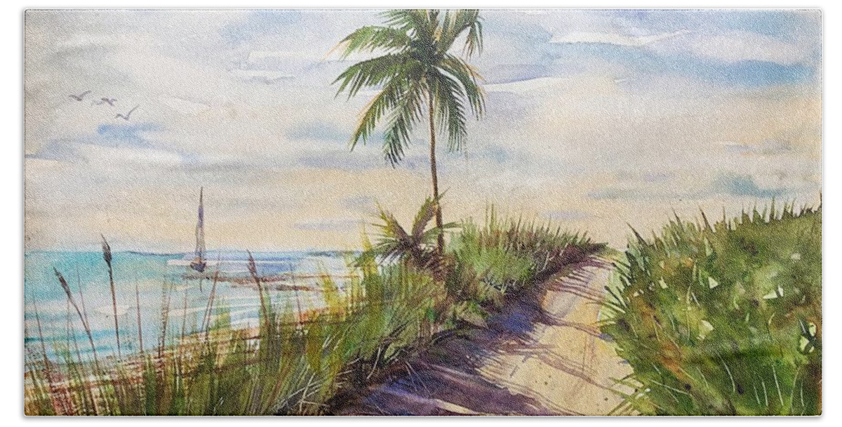 Beach Beach Sheet featuring the painting The road to happiness by Katerina Kovatcheva