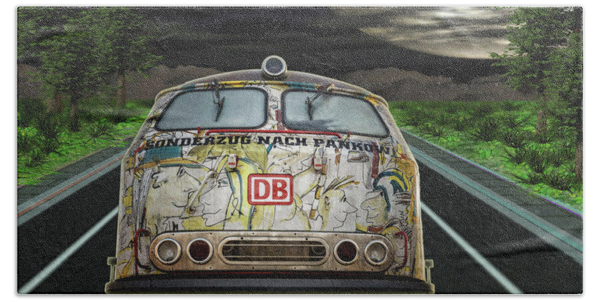 Bus Beach Sheet featuring the digital art The Road Trip by Digital Art Cafe