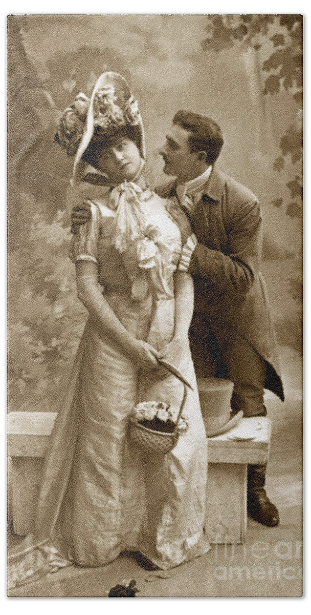 Antique Beach Towel featuring the photograph The romantic courting couple by Vintage Collectables