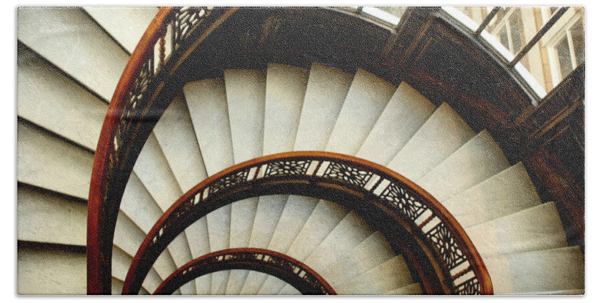 Chicago Beach Towel featuring the photograph The Rookery Spiral Staircase by Ely Arsha