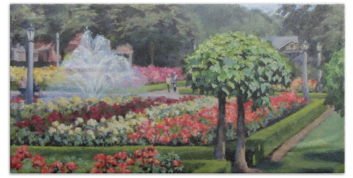 Rose Beach Towel featuring the painting The Rose Garden by Karen Ilari