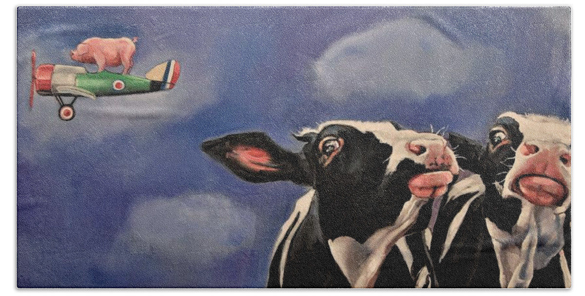 Cows Beach Sheet featuring the painting The Second Great Escape by Jean Cormier