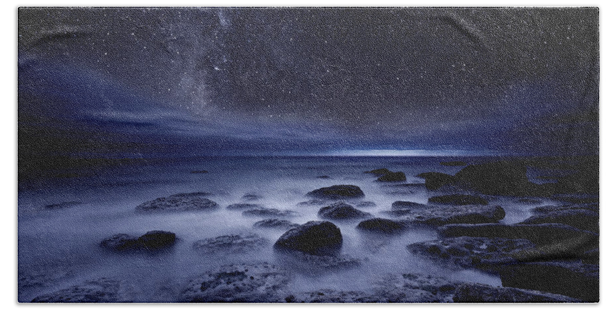 Night Beach Sheet featuring the photograph The Sense of Existence by Jorge Maia