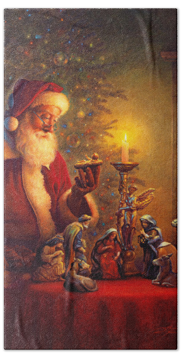 Santa Claus Beach Towel featuring the painting The Spirit of Christmas by Greg Olsen