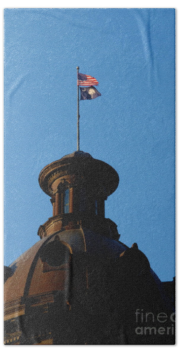 Capitol Beach Towel featuring the photograph The State Flag of South Carolina in Columbia SC by Susanne Van Hulst