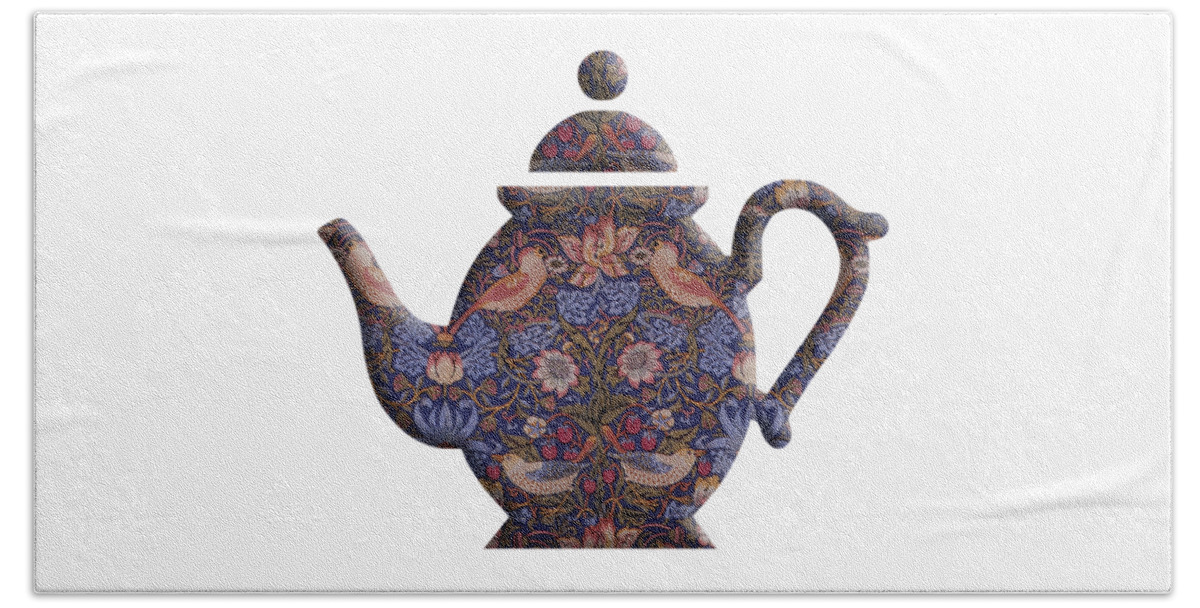 Strawberry Thief Beach Sheet featuring the digital art The Strawberry Thief Pattern Teapot by Anthony Murphy