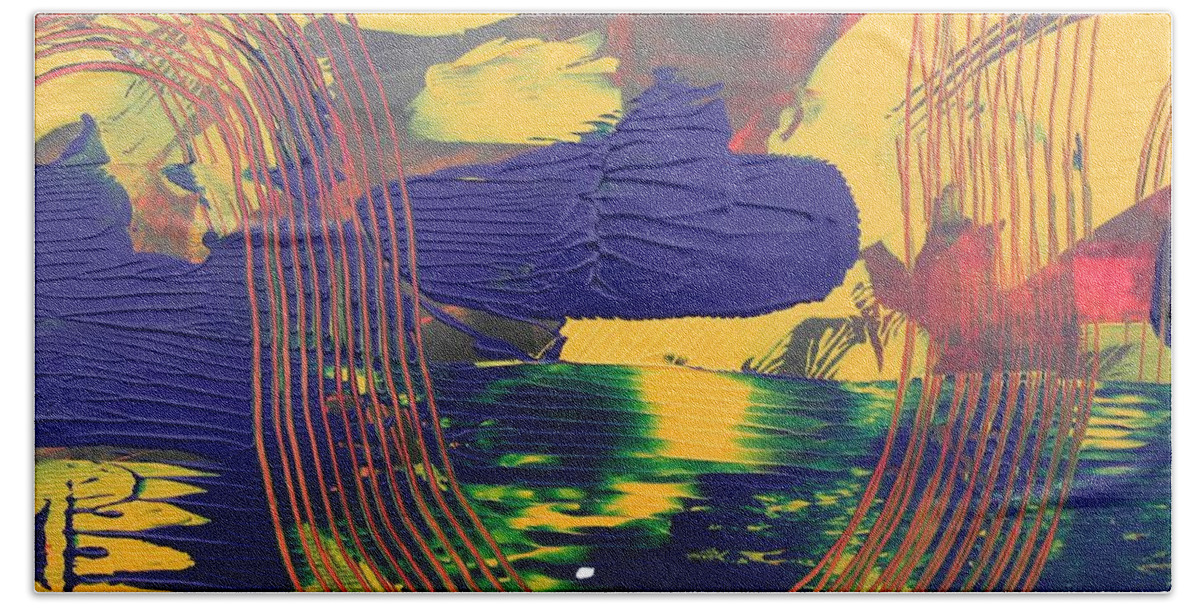 Abstract Beach Towel featuring the painting The Stream by Louise Adams